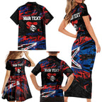 Personalized Newcastle Knights Family Matching Short Sleeve Bodycon Dress and Hawaiian Shirt Graffiti Grunge Abstract Urban Street Style Design