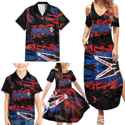 Personalized Newcastle Knights Family Matching Summer Maxi Dress and Hawaiian Shirt Graffiti Grunge Abstract Urban Street Style Design