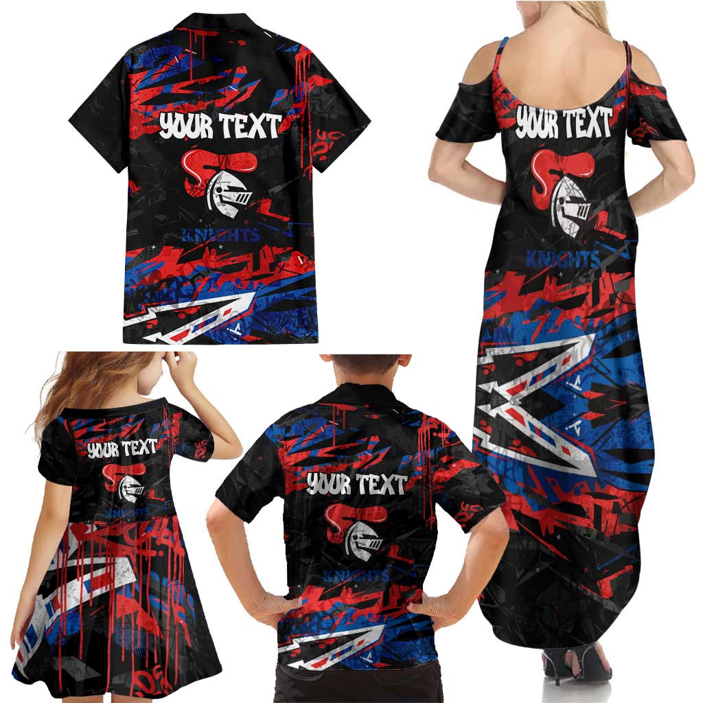 Personalized Newcastle Knights Family Matching Summer Maxi Dress and Hawaiian Shirt Graffiti Grunge Abstract Urban Street Style Design
