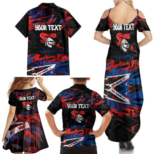 Personalized Newcastle Knights Family Matching Summer Maxi Dress and Hawaiian Shirt Graffiti Grunge Abstract Urban Street Style Design