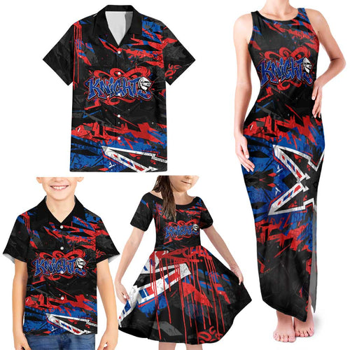Personalized Newcastle Knights Family Matching Tank Maxi Dress and Hawaiian Shirt Graffiti Grunge Abstract Urban Street Style Design