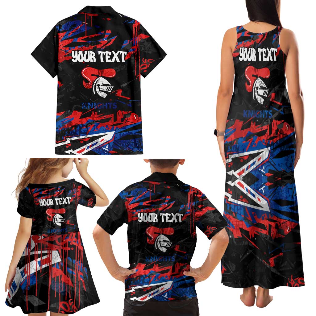 Personalized Newcastle Knights Family Matching Tank Maxi Dress and Hawaiian Shirt Graffiti Grunge Abstract Urban Street Style Design