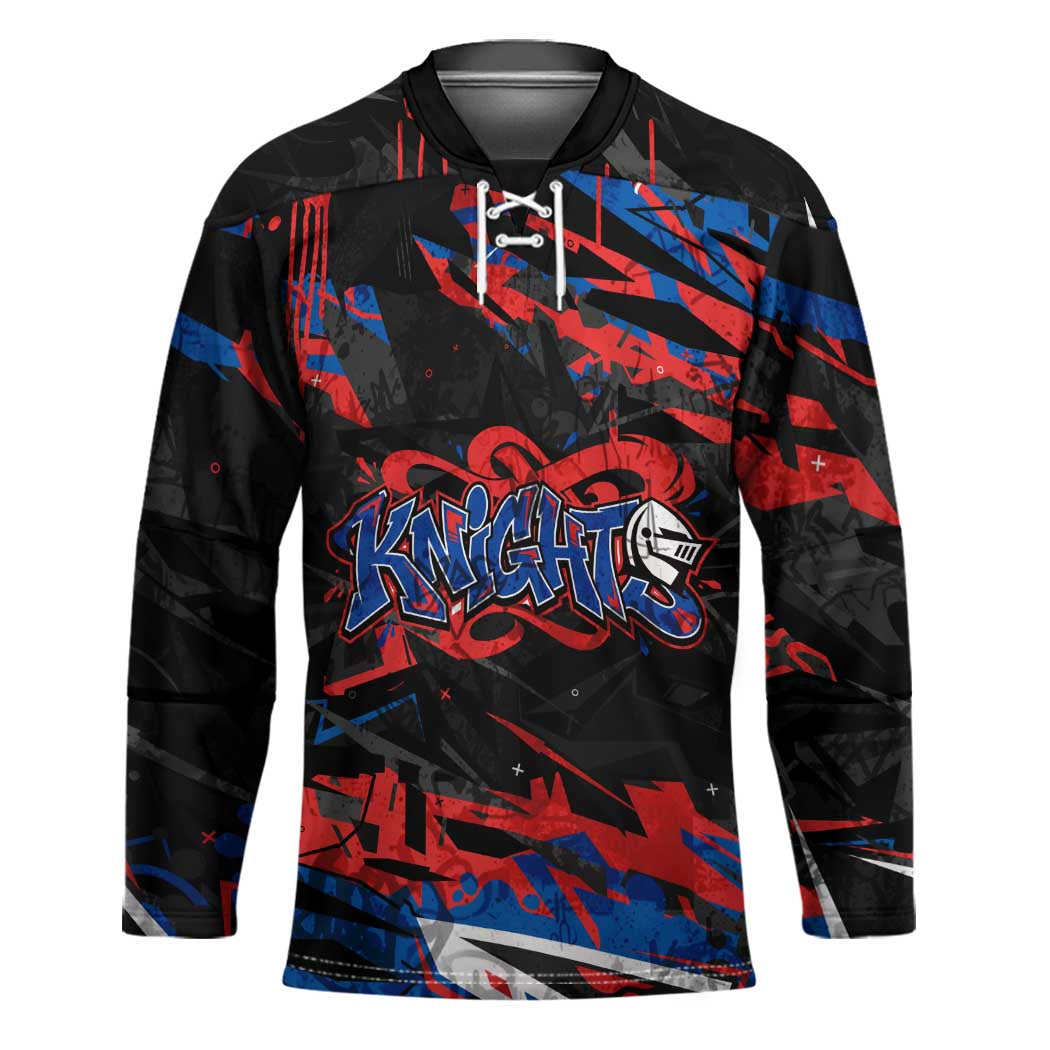 Personalized Newcastle Knights Hockey Jersey Graffiti Grunge Abstract Urban Street Style Design