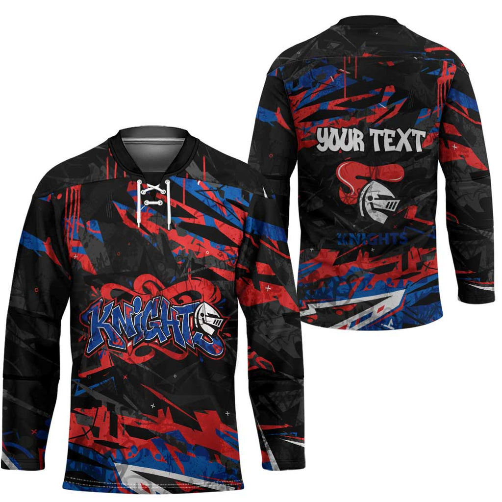 Personalized Newcastle Knights Hockey Jersey Graffiti Grunge Abstract Urban Street Style Design