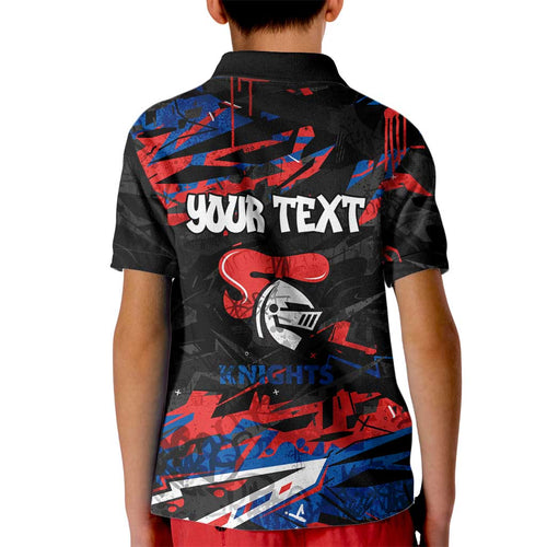 Personalized Newcastle Knights Kid Polo Shirt Graffiti Grunge Abstract Urban Street Style Design