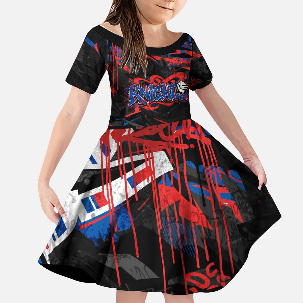 Personalized Newcastle Knights Kid Short Sleeve Dress Graffiti Grunge Abstract Urban Street Style Design