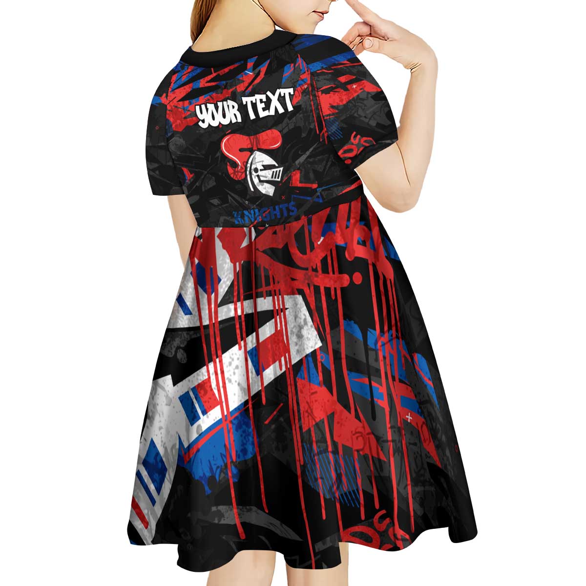 Personalized Newcastle Knights Kid Short Sleeve Dress Graffiti Grunge Abstract Urban Street Style Design