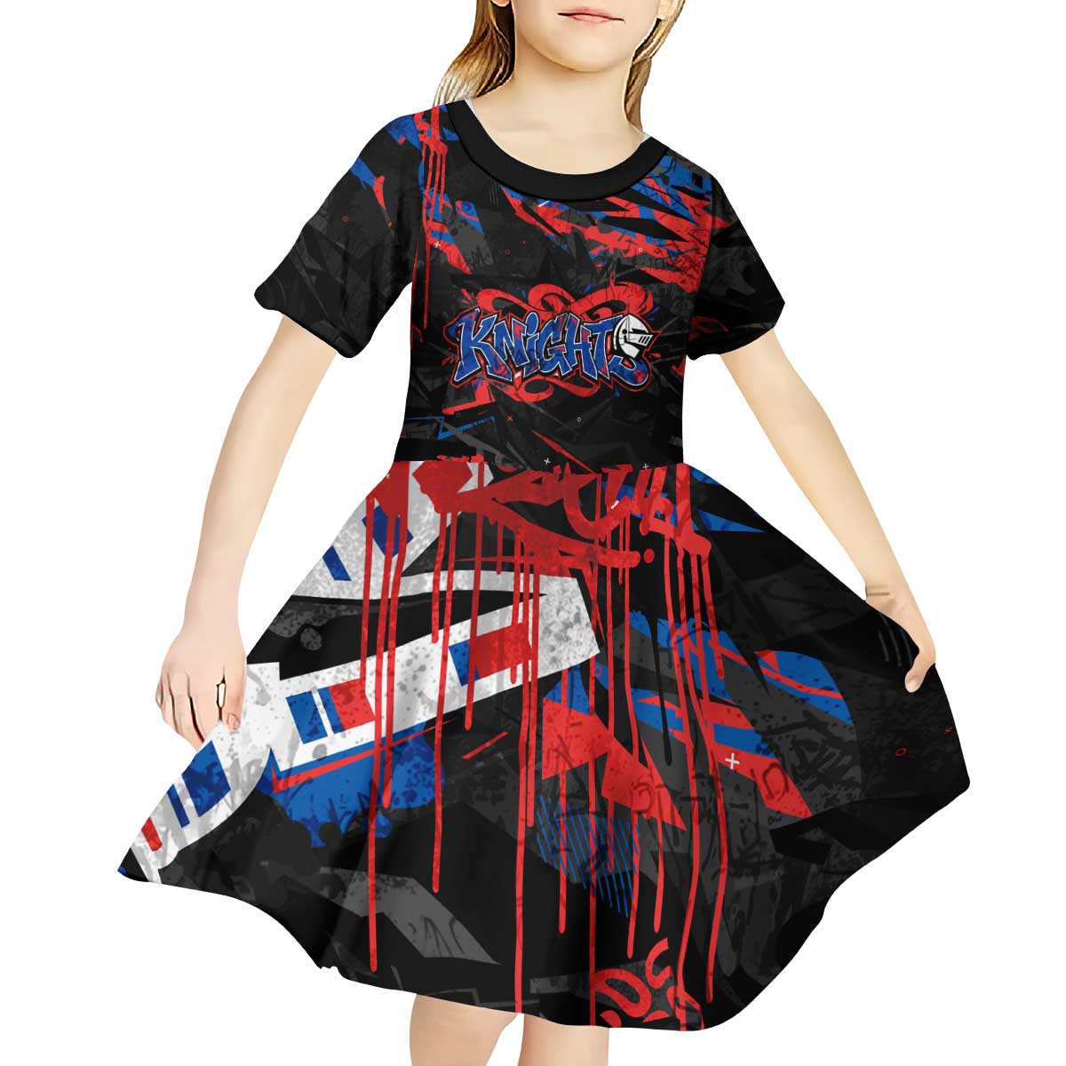 Personalized Newcastle Knights Kid Short Sleeve Dress Graffiti Grunge Abstract Urban Street Style Design