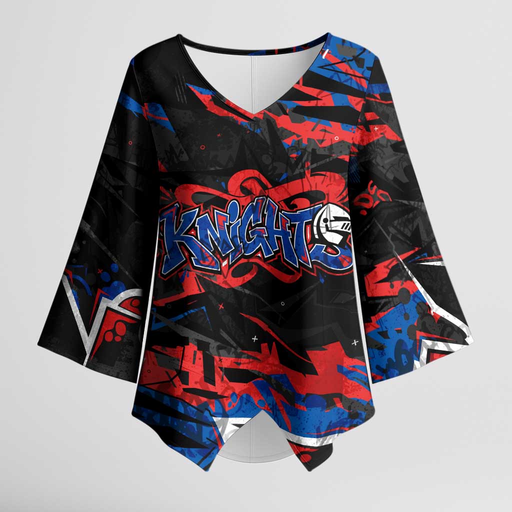 Personalized Newcastle Knights Kimono Sleeve Blouse Graffiti Grunge Abstract Urban Street Style Design