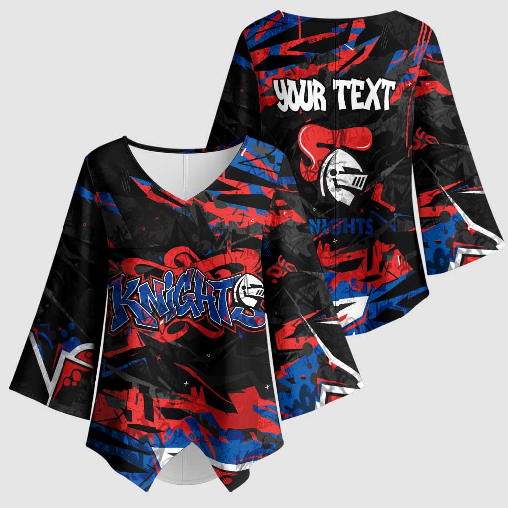 Personalized Newcastle Knights Kimono Sleeve Blouse Graffiti Grunge Abstract Urban Street Style Design