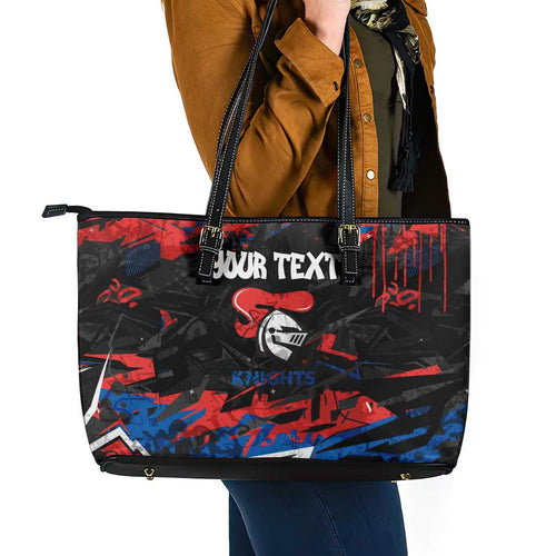 Personalized Newcastle Knights Leather Tote Bag Graffiti Grunge Abstract Urban Street Style Design