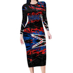 Personalized Newcastle Knights Long Sleeve Bodycon Dress Graffiti Grunge Abstract Urban Street Style Design