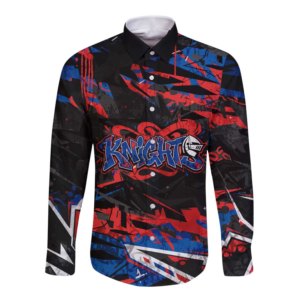 Personalized Newcastle Knights Long Sleeve Button Shirt Graffiti Grunge Abstract Urban Street Style Design