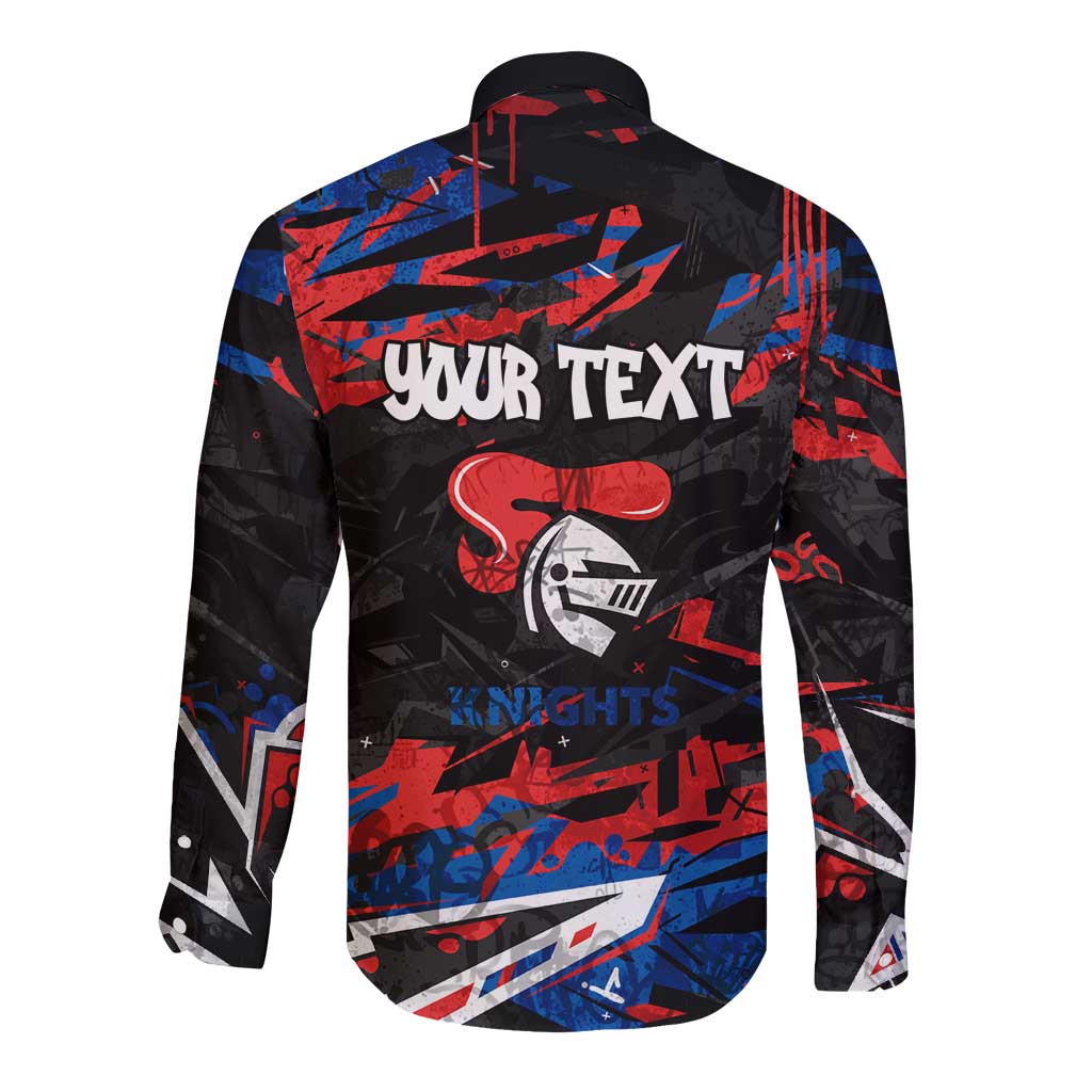 Personalized Newcastle Knights Long Sleeve Button Shirt Graffiti Grunge Abstract Urban Street Style Design