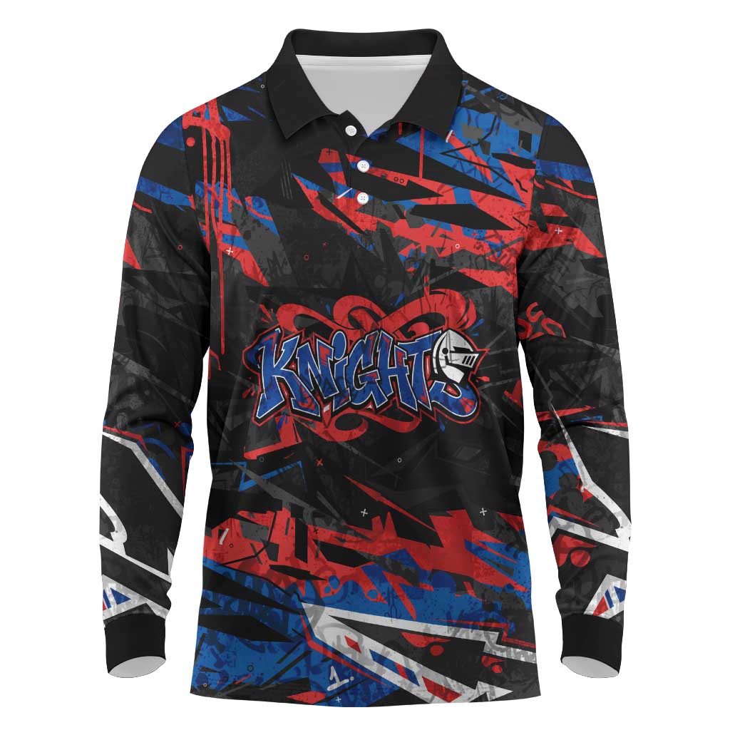 Personalized Newcastle Knights Long Sleeve Polo Shirt Graffiti Grunge Abstract Urban Street Style Design