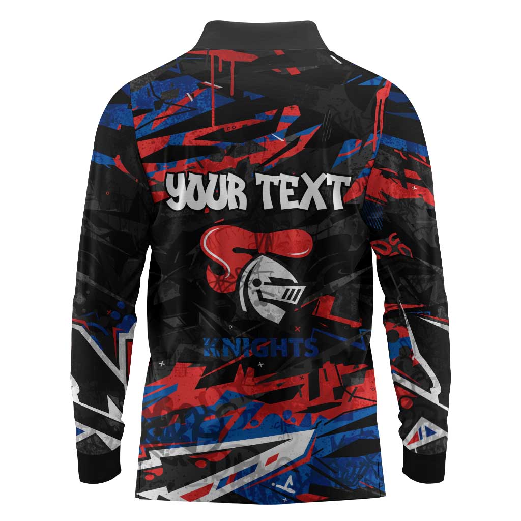 Personalized Newcastle Knights Long Sleeve Polo Shirt Graffiti Grunge Abstract Urban Street Style Design