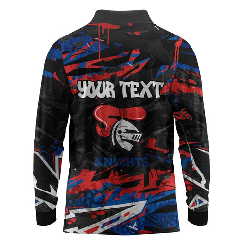 Personalized Newcastle Knights Long Sleeve Polo Shirt Graffiti Grunge Abstract Urban Street Style Design