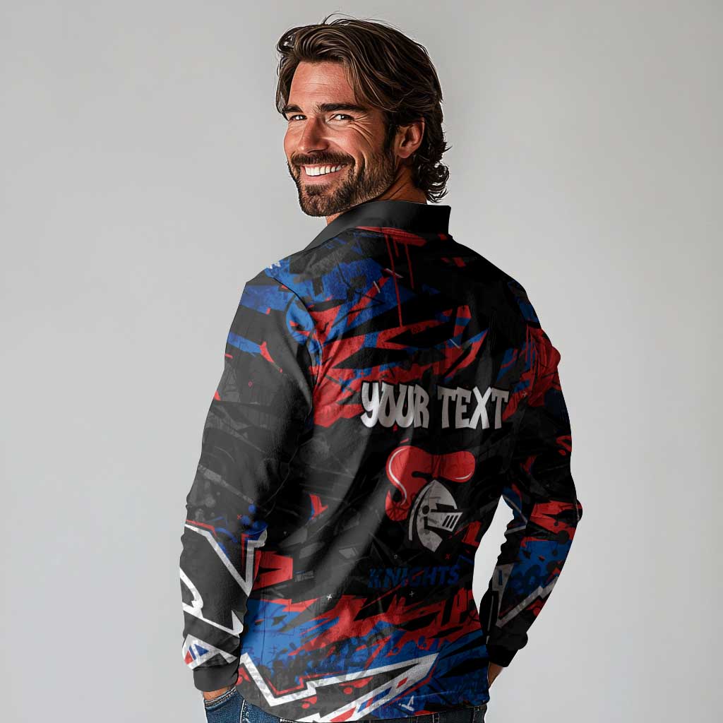 Personalized Newcastle Knights Long Sleeve Polo Shirt Graffiti Grunge Abstract Urban Street Style Design