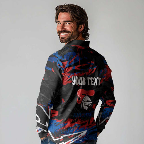 Personalized Newcastle Knights Long Sleeve Polo Shirt Graffiti Grunge Abstract Urban Street Style Design