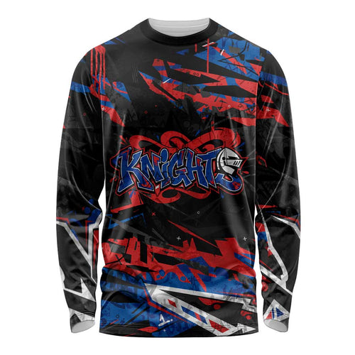 Personalized Newcastle Knights Long Sleeve Shirt Graffiti Grunge Abstract Urban Street Style Design