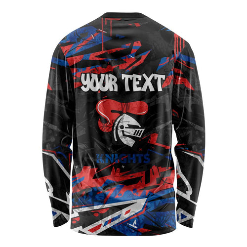 Personalized Newcastle Knights Long Sleeve Shirt Graffiti Grunge Abstract Urban Street Style Design
