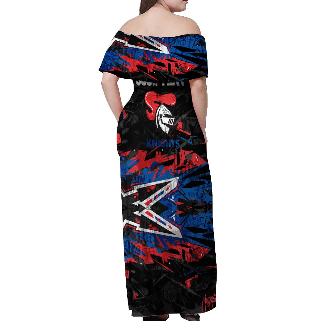 Personalized Newcastle Knights Off Shoulder Maxi Dress Graffiti Grunge Abstract Urban Street Style Design