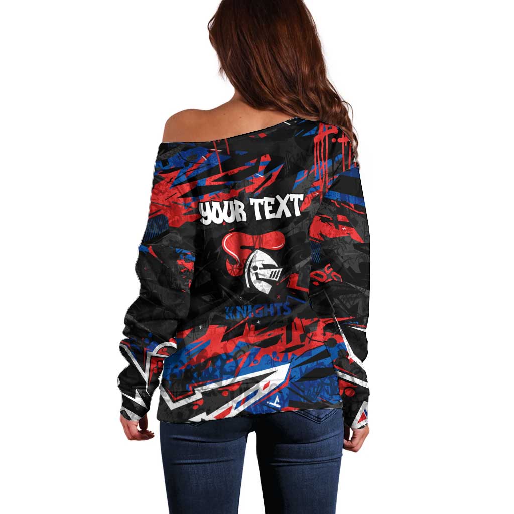 Personalized Newcastle Knights Off Shoulder Sweater Graffiti Grunge Abstract Urban Street Style Design