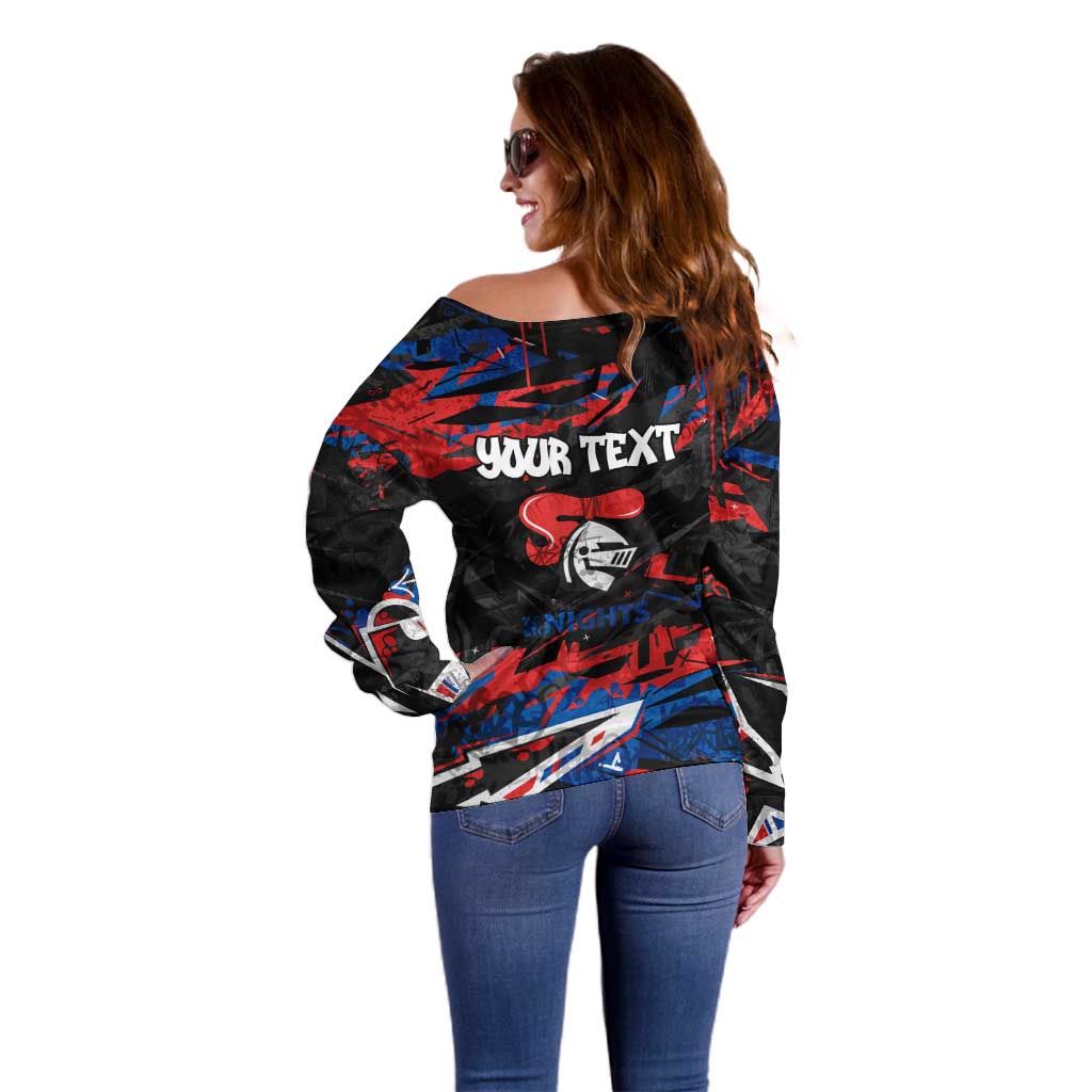 Personalized Newcastle Knights Off Shoulder Sweater Graffiti Grunge Abstract Urban Street Style Design