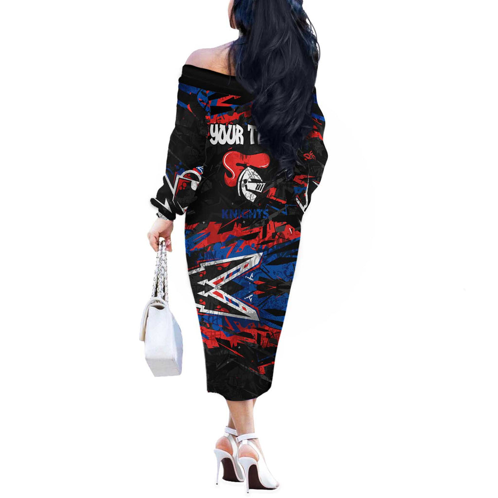 Personalized Newcastle Knights Off The Shoulder Long Sleeve Dress Graffiti Grunge Abstract Urban Street Style Design