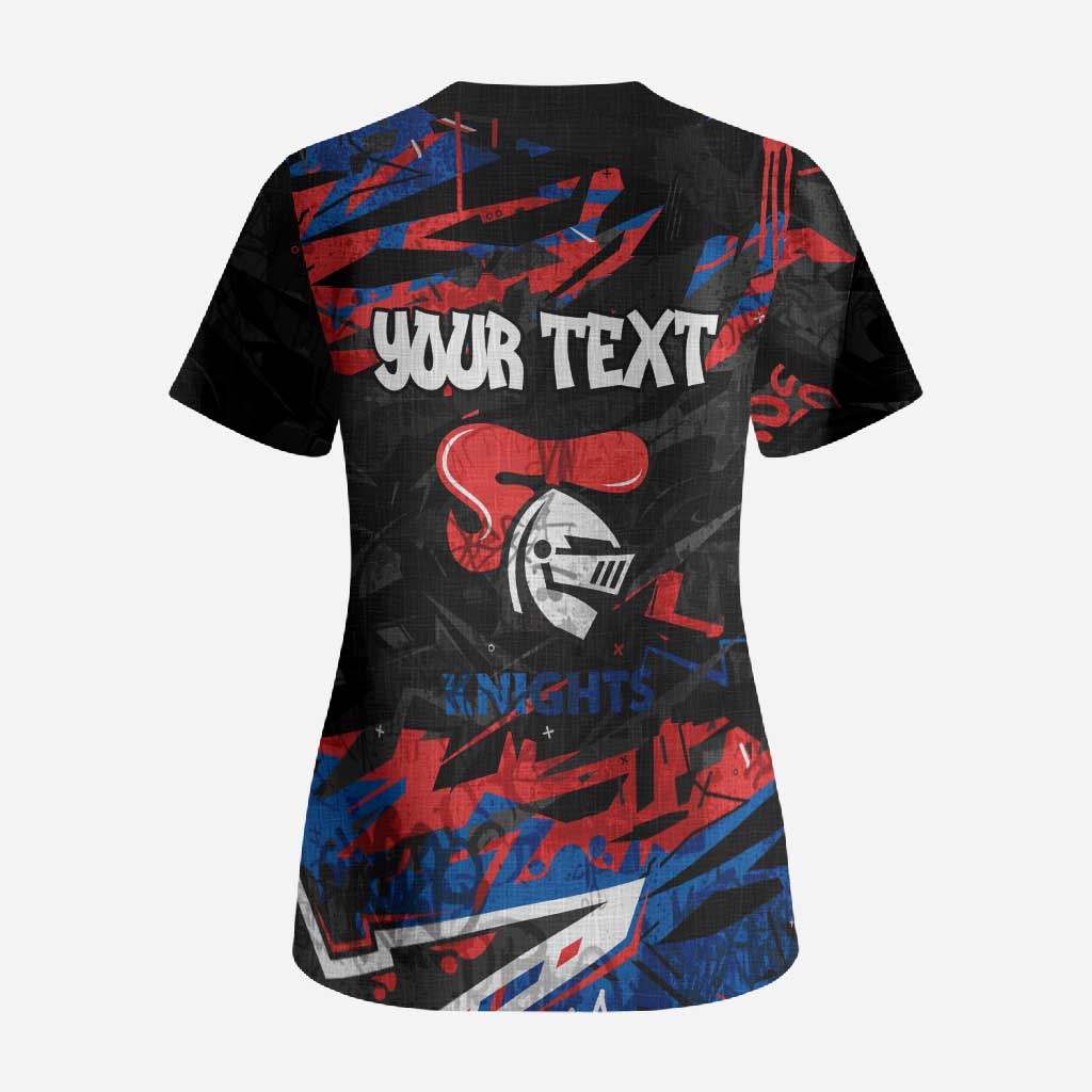 Personalized Newcastle Knights Scrub Top Graffiti Grunge Abstract Urban Street Style Design