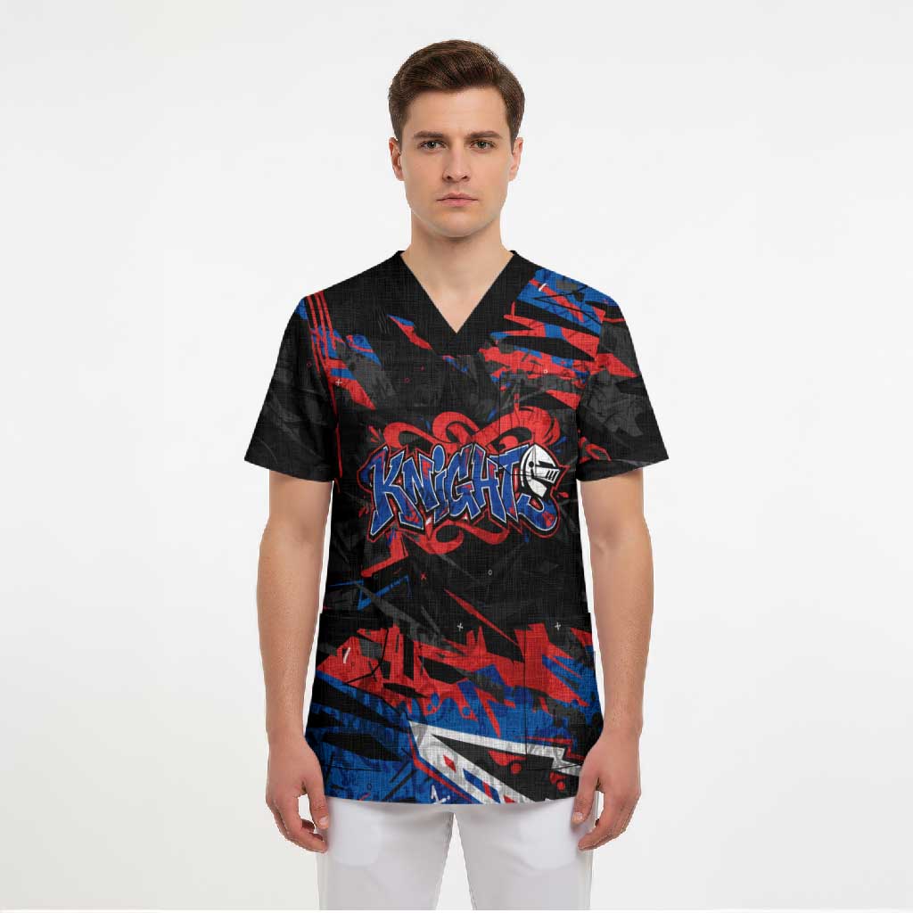 Personalized Newcastle Knights Scrub Top Graffiti Grunge Abstract Urban Street Style Design