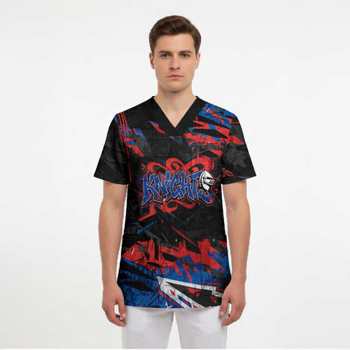 Personalized Newcastle Knights Scrub Top Graffiti Grunge Abstract Urban Street Style Design