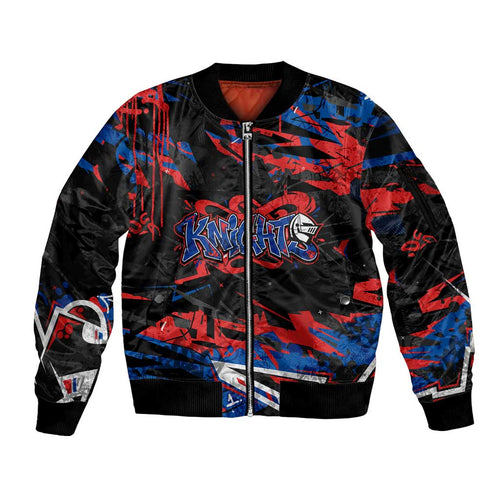 Personalized Newcastle Knights Sleeve Zip Bomber Jacket Graffiti Grunge Abstract Urban Street Style Design