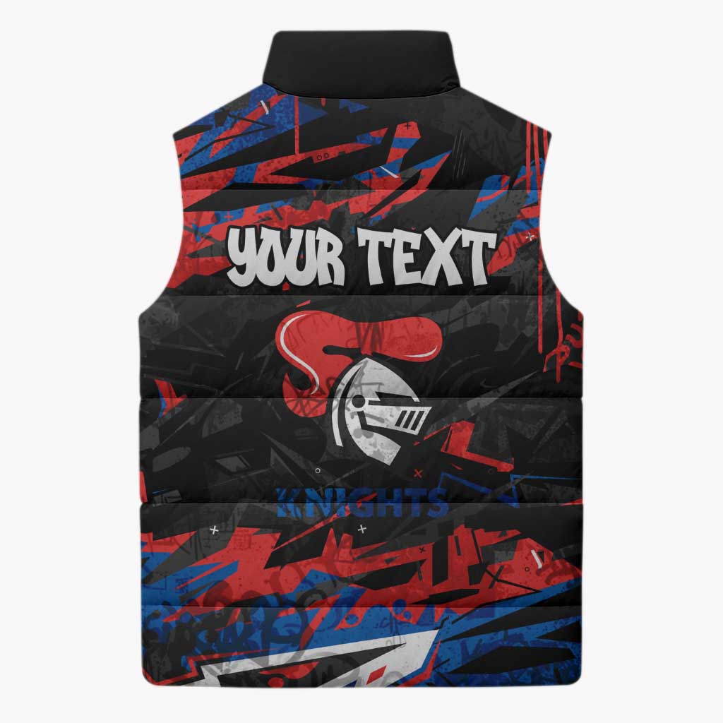 Personalized Newcastle Knights Sleeveless Puffer Jacket Graffiti Grunge Abstract Urban Street Style Design
