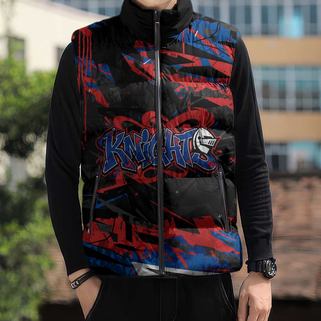 Personalized Newcastle Knights Sleeveless Puffer Jacket Graffiti Grunge Abstract Urban Street Style Design