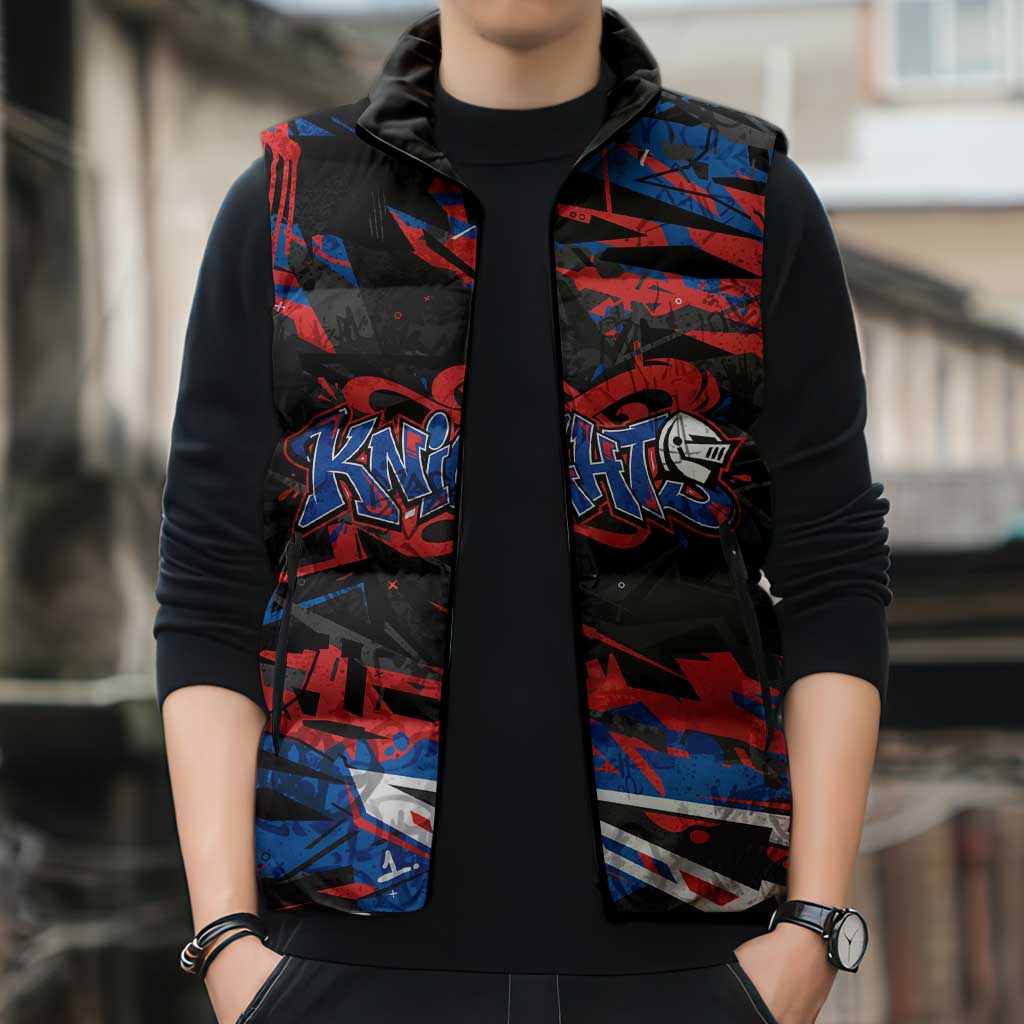 Personalized Newcastle Knights Sleeveless Puffer Jacket Graffiti Grunge Abstract Urban Street Style Design
