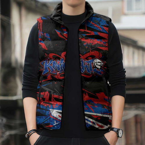 Personalized Newcastle Knights Sleeveless Puffer Jacket Graffiti Grunge Abstract Urban Street Style Design