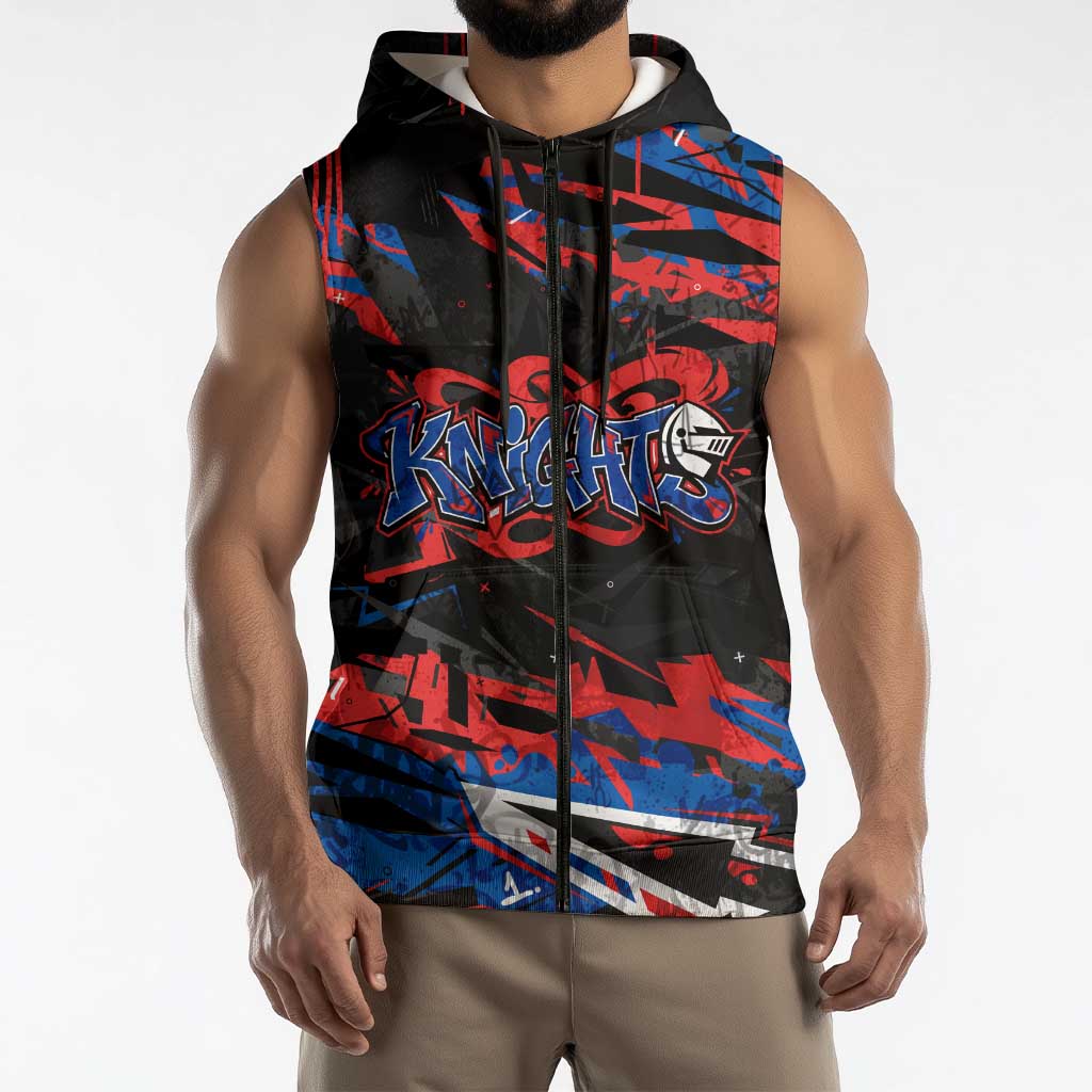 Personalized Newcastle Knights Sleeveless Zip Hoodie Graffiti Grunge Abstract Urban Street Style Design