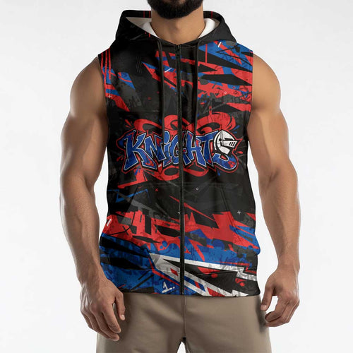Personalized Newcastle Knights Sleeveless Zip Hoodie Graffiti Grunge Abstract Urban Street Style Design