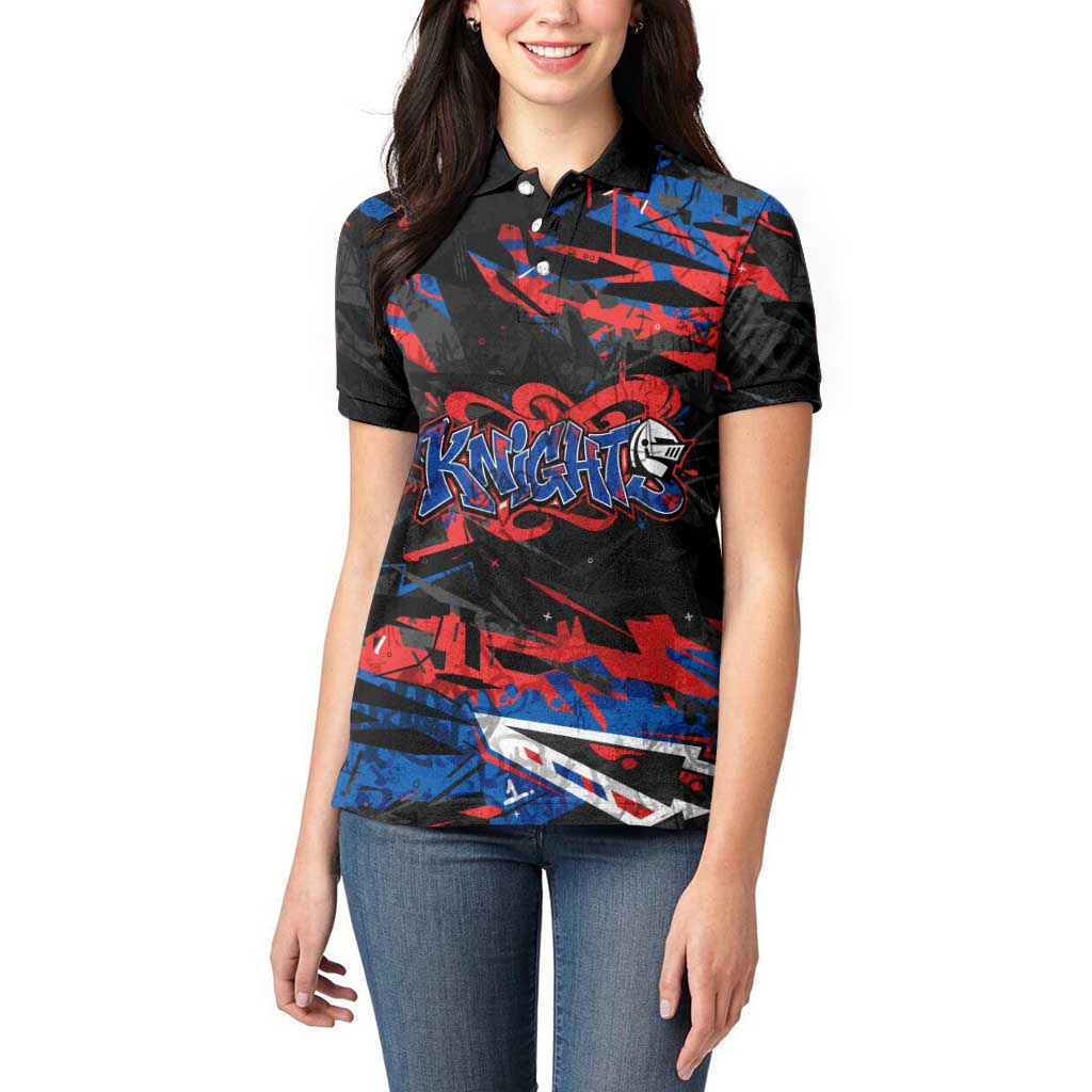 Personalized Newcastle Knights Women Polo Shirt Graffiti Grunge Abstract Urban Street Style Design