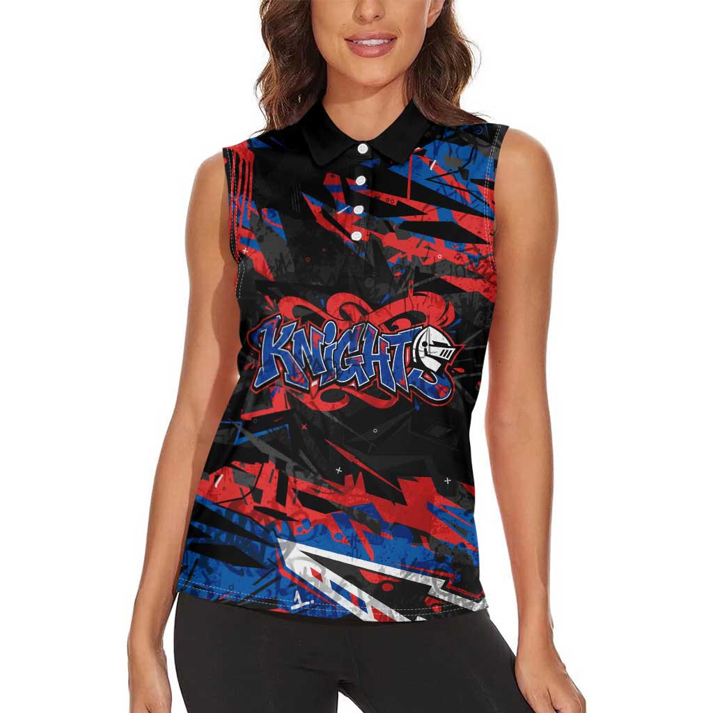 Personalized Newcastle Knights Women Sleeveless Polo Shirt Graffiti Grunge Abstract Urban Street Style Design
