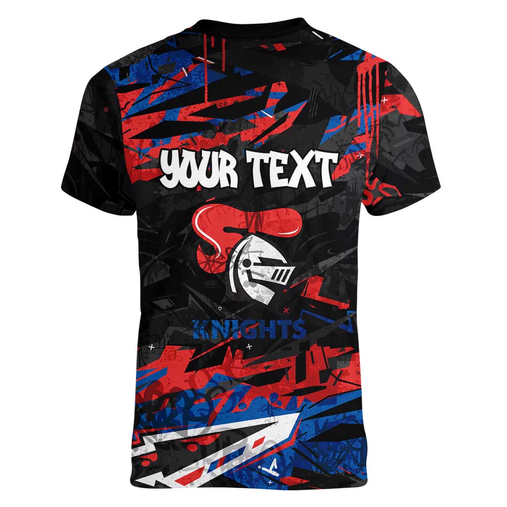 Personalized Newcastle Knights Women V-Neck T-Shirt Graffiti Grunge Abstract Urban Street Style Design