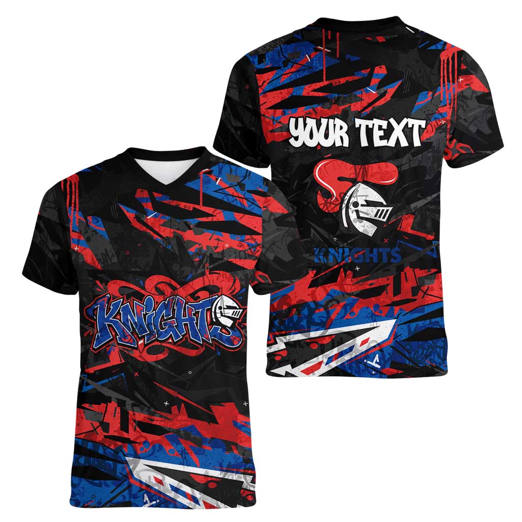 Personalized Newcastle Knights Women V-Neck T-Shirt Graffiti Grunge Abstract Urban Street Style Design