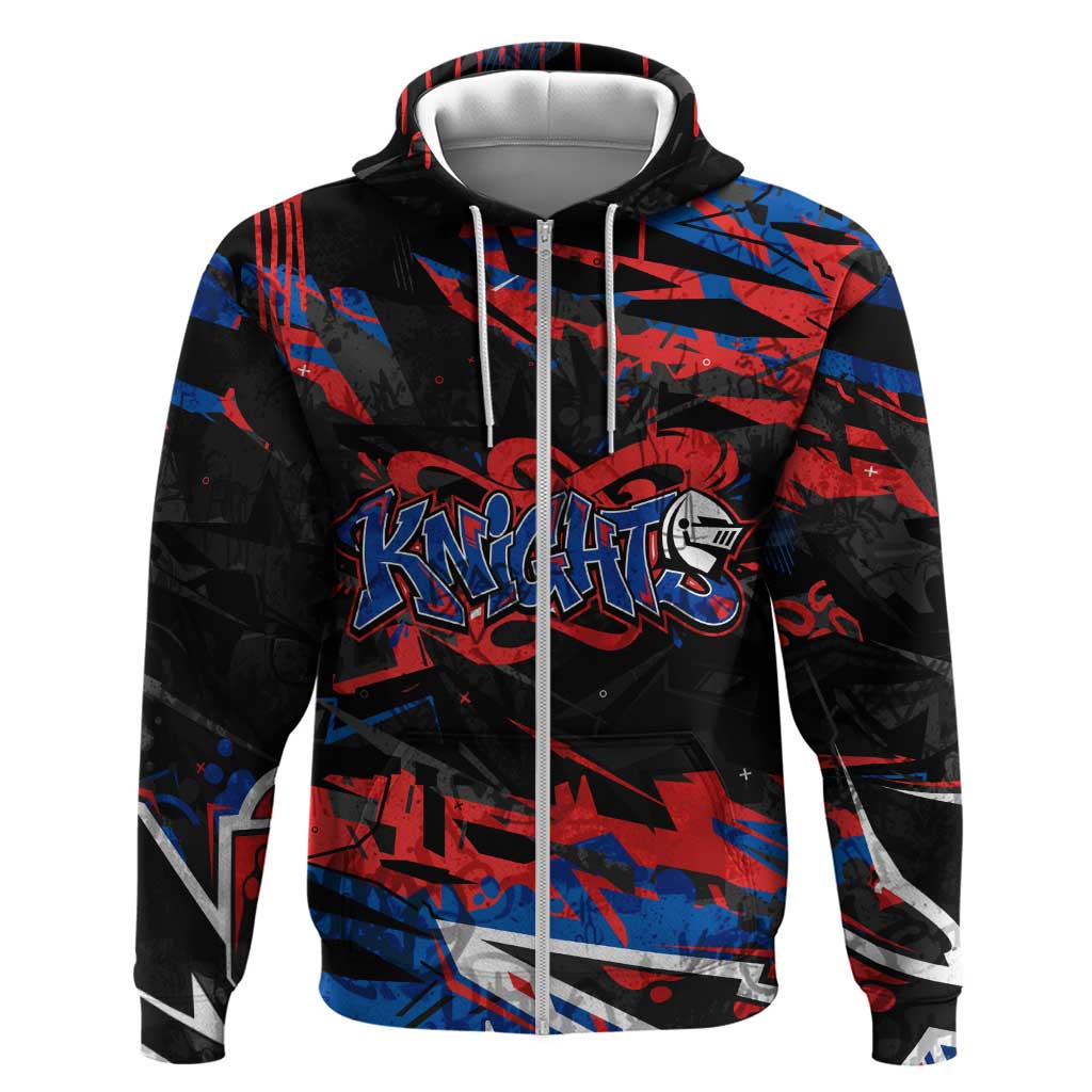 Personalized Newcastle Knights Zip Hoodie Graffiti Grunge Abstract Urban Street Style Design