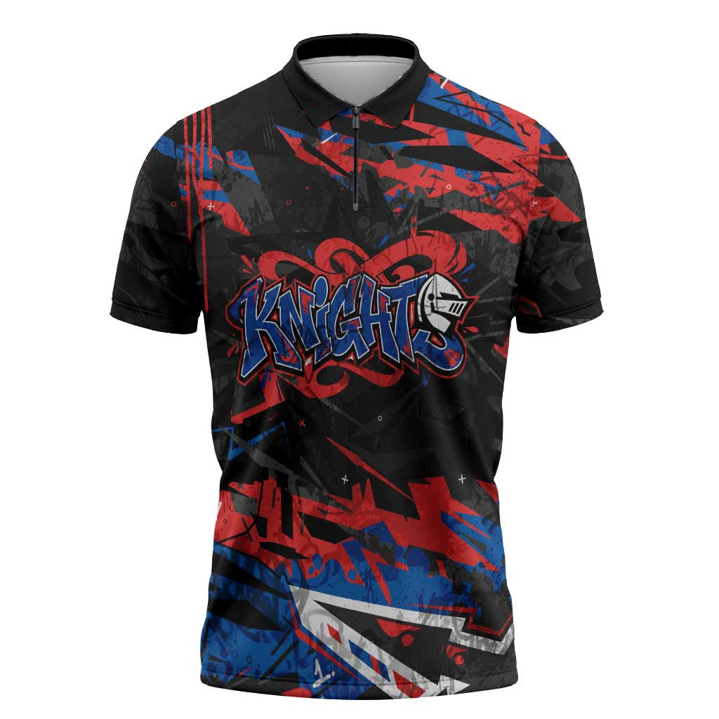 Personalized Newcastle Knights Zipper Polo Shirt Graffiti Grunge Abstract Urban Street Style Design