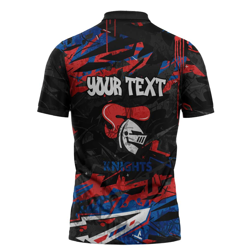 Personalized Newcastle Knights Zipper Polo Shirt Graffiti Grunge Abstract Urban Street Style Design