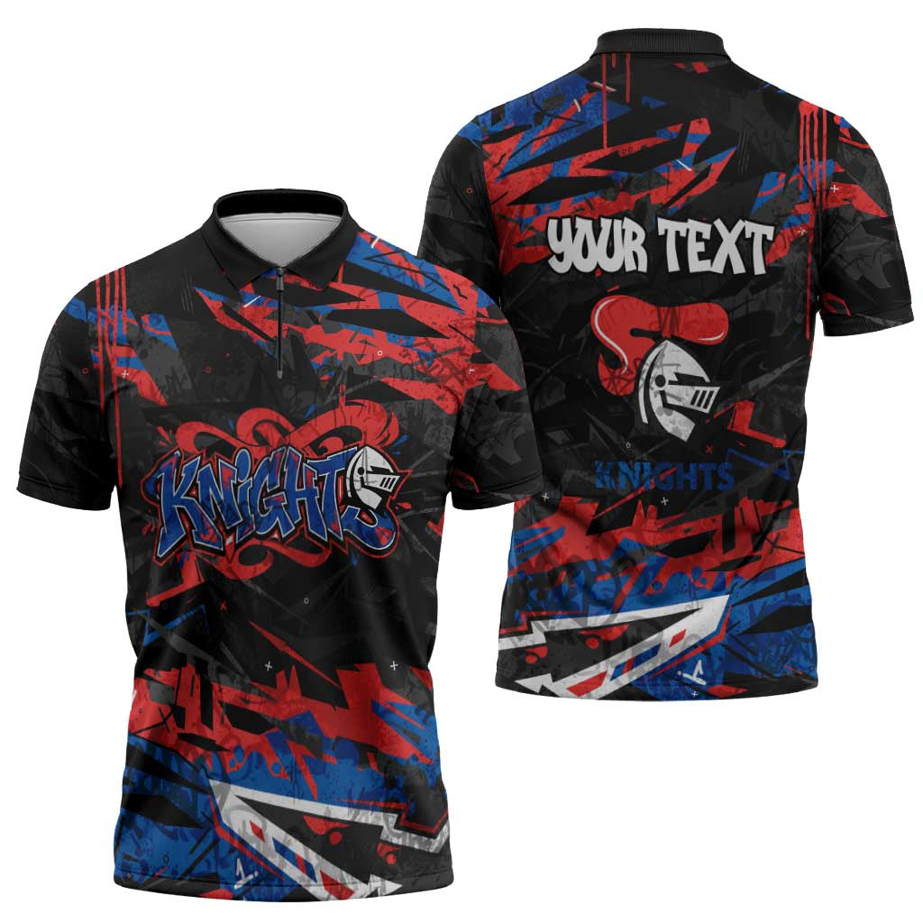 Personalized Newcastle Knights Zipper Polo Shirt Graffiti Grunge Abstract Urban Street Style Design