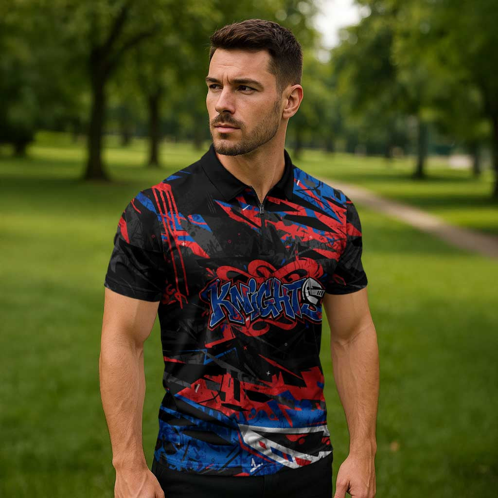 Personalized Newcastle Knights Zipper Polo Shirt Graffiti Grunge Abstract Urban Street Style Design