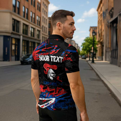 Personalized Newcastle Knights Zipper Polo Shirt Graffiti Grunge Abstract Urban Street Style Design