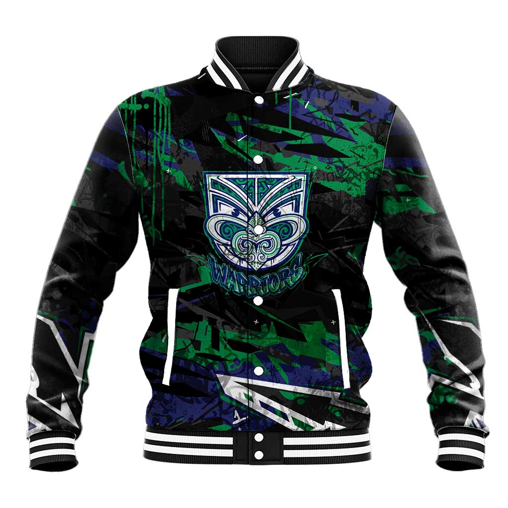 Personalized New Zealand Warriors Baseball Jacket Graffiti Grunge Abstract Urban Street Style Design